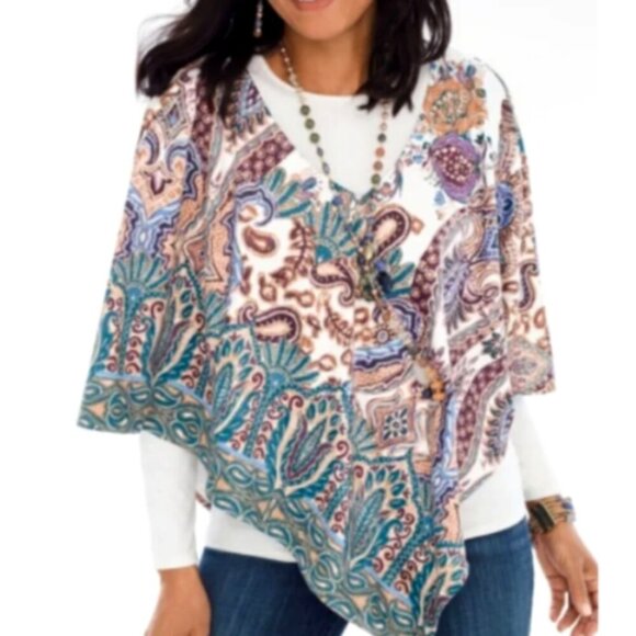 Chico's Poncho Faux Suede Paisley Floral Sz S/M #132M - Picture 1 of 10